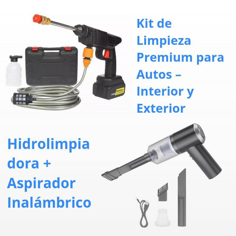 Pistola de Alta Presión + Aspiradora Portátil de regalo – Kit de Limpieza Total